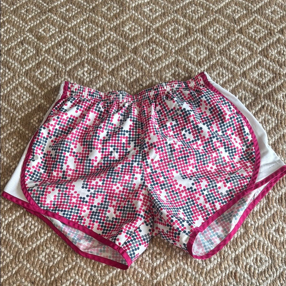 Nike Women's Pink White and Black Dotted Athletic Shorts
